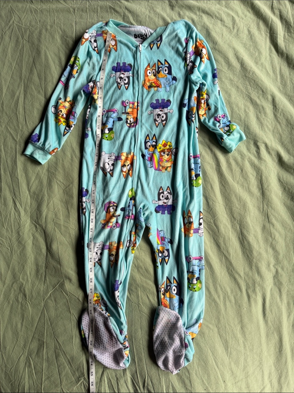Bluey Printed Light Teal Footed Kids One-Piece Pajama - Blue